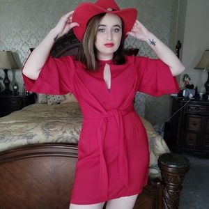 Missguided red mini dress bell sleeves cutout 6